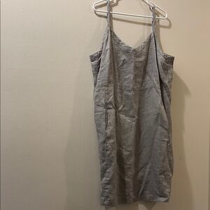 Eileen Fisher gray Sleeveless linen dress - 1X - pockets -adjustable straps